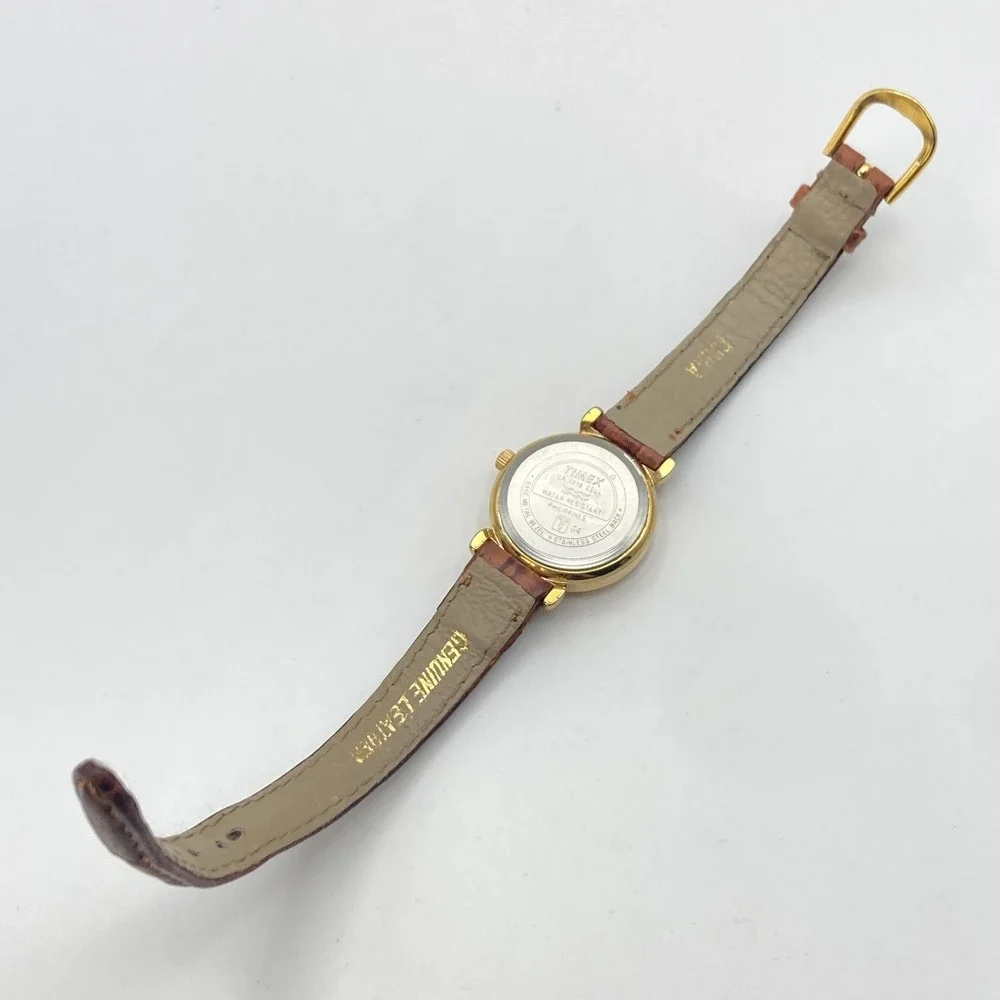 Vintage Timex Women's Watch 25mm Gold Tone Leather New Battery SMALL 7.5